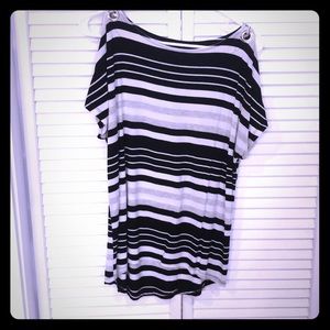 Cable and gauge striped cold shoulder blouse